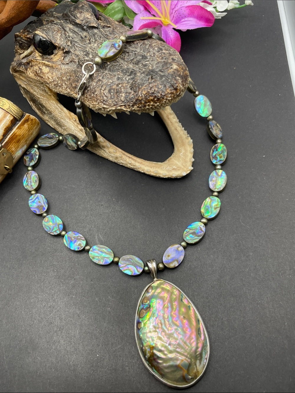 Lucas Lameth abalone and pearl 925 necklace vintage A5